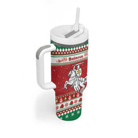Belarus Pahonia Christmas Tumbler With Handle Belarusian Vytis Knight Xmas Pattern - Wonder Print Shop