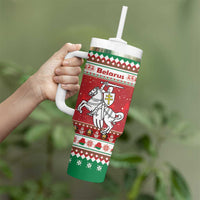 Belarus Pahonia Christmas Tumbler With Handle Belarusian Vytis Knight Xmas Pattern - Wonder Print Shop