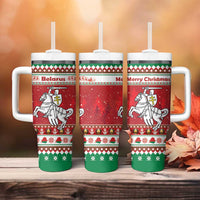 Belarus Pahonia Christmas Tumbler With Handle Belarusian Vytis Knight Xmas Pattern - Wonder Print Shop