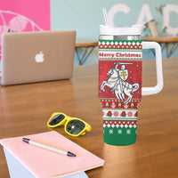 Belarus Pahonia Christmas Tumbler With Handle Belarusian Vytis Knight Xmas Pattern - Wonder Print Shop