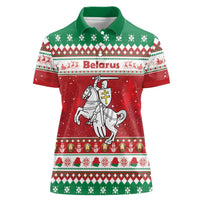Belarus Pahonia Christmas Women Polo Shirt Belarusian Vytis Knight Xmas Pattern - Wonder Print Shop