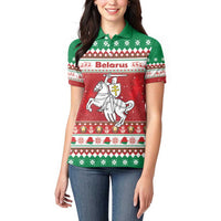 Belarus Pahonia Christmas Women Polo Shirt Belarusian Vytis Knight Xmas Pattern - Wonder Print Shop