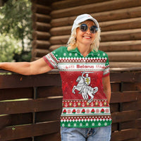 Belarus Pahonia Christmas Women Polo Shirt Belarusian Vytis Knight Xmas Pattern - Wonder Print Shop