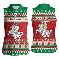 Belarus Pahonia Christmas Women Sleeveless Polo Shirt Belarusian Vytis Knight Xmas Pattern - Wonder Print Shop
