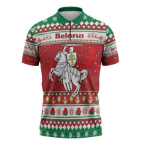 Belarus Pahonia Christmas Zipper Polo Shirt Belarusian Vytis Knight Xmas Pattern - Wonder Print Shop