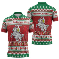 Belarus Pahonia Christmas Zipper Polo Shirt Belarusian Vytis Knight Xmas Pattern - Wonder Print Shop