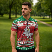 Belarus Pahonia Christmas Zipper Polo Shirt Belarusian Vytis Knight Xmas Pattern - Wonder Print Shop