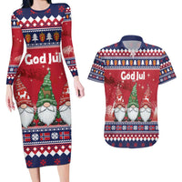 Norway Nisse Christmas Couples Matching Long Sleeve Bodycon Dress and Hawaiian Shirt God Jul Norwegian Christmas Pattern - Wonder Print Shop