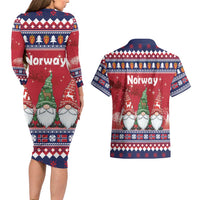 Norway Nisse Christmas Couples Matching Long Sleeve Bodycon Dress and Hawaiian Shirt God Jul Norwegian Christmas Pattern - Wonder Print Shop