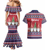 Norway Nisse Christmas Couples Matching Mermaid Dress and Hawaiian Shirt God Jul Norwegian Christmas Pattern - Wonder Print Shop