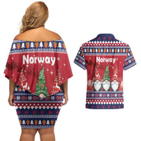 Norway Nisse Christmas Couples Matching Off Shoulder Short Dress and Hawaiian Shirt God Jul Norwegian Christmas Pattern - Wonder Print Shop