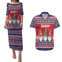Norway Nisse Christmas Couples Matching Puletasi and Hawaiian Shirt God Jul Norwegian Christmas Pattern - Wonder Print Shop
