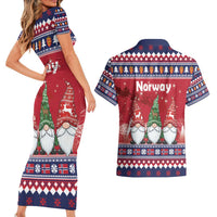 Norway Nisse Christmas Couples Matching Short Sleeve Bodycon Dress and Hawaiian Shirt God Jul Norwegian Christmas Pattern - Wonder Print Shop