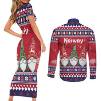 Norway Nisse Christmas Couples Matching Short Sleeve Bodycon Dress and Long Sleeve Button Shirt God Jul Norwegian Christmas Pattern - Wonder Print Shop