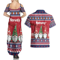 Norway Nisse Christmas Couples Matching Summer Maxi Dress and Hawaiian Shirt God Jul Norwegian Christmas Pattern - Wonder Print Shop
