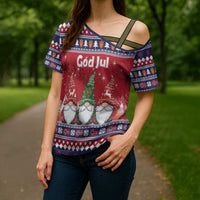 Norway Nisse Christmas Cross Shoulder Shirt God Jul Norwegian Christmas Pattern - Wonder Print Shop