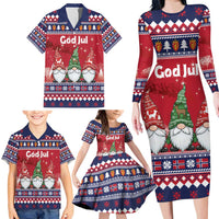 Norway Nisse Christmas Family Matching Long Sleeve Bodycon Dress and Hawaiian Shirt God Jul Norwegian Christmas Pattern - Wonder Print Shop