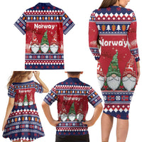 Norway Nisse Christmas Family Matching Long Sleeve Bodycon Dress and Hawaiian Shirt God Jul Norwegian Christmas Pattern - Wonder Print Shop