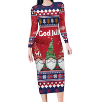 Norway Nisse Christmas Family Matching Long Sleeve Bodycon Dress and Hawaiian Shirt God Jul Norwegian Christmas Pattern - Wonder Print Shop