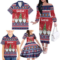 Norway Nisse Christmas Family Matching Off The Shoulder Long Sleeve Dress and Hawaiian Shirt God Jul Norwegian Christmas Pattern - Wonder Print Shop