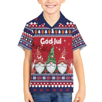 Norway Nisse Christmas Family Matching Off The Shoulder Long Sleeve Dress and Hawaiian Shirt God Jul Norwegian Christmas Pattern - Wonder Print Shop