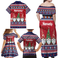 Norway Nisse Christmas Family Matching Off Shoulder Maxi Dress and Hawaiian Shirt God Jul Norwegian Christmas Pattern - Wonder Print Shop