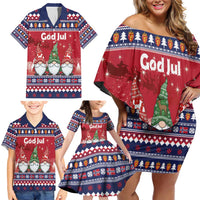 Norway Nisse Christmas Family Matching Off Shoulder Short Dress and Hawaiian Shirt God Jul Norwegian Christmas Pattern - Wonder Print Shop