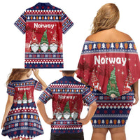 Norway Nisse Christmas Family Matching Off Shoulder Short Dress and Hawaiian Shirt God Jul Norwegian Christmas Pattern - Wonder Print Shop