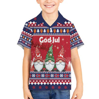 Norway Nisse Christmas Family Matching Off Shoulder Short Dress and Hawaiian Shirt God Jul Norwegian Christmas Pattern - Wonder Print Shop