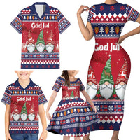 Norway Nisse Christmas Family Matching Short Sleeve Bodycon Dress and Hawaiian Shirt God Jul Norwegian Christmas Pattern - Wonder Print Shop