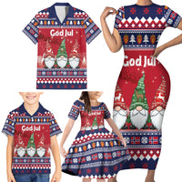 Norway Nisse Christmas Family Matching Short Sleeve Bodycon Dress and Hawaiian Shirt God Jul Norwegian Christmas Pattern - Wonder Print Shop