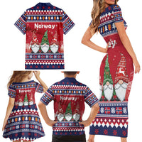 Norway Nisse Christmas Family Matching Short Sleeve Bodycon Dress and Hawaiian Shirt God Jul Norwegian Christmas Pattern - Wonder Print Shop