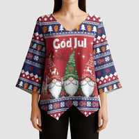 Norway Nisse Christmas Kimono Sleeve Blouse God Jul Norwegian Christmas Pattern - Wonder Print Shop