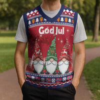 Norway Nisse Christmas Knitted V-Neck Vest God Jul Norwegian Christmas Pattern - Wonder Print Shop