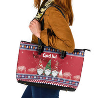 Norway Nisse Christmas Leather Tote Bag God Jul Norwegian Christmas Pattern - Wonder Print Shop