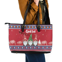 Norway Nisse Christmas Leather Tote Bag God Jul Norwegian Christmas Pattern - Wonder Print Shop