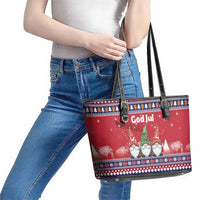 Norway Nisse Christmas Leather Tote Bag God Jul Norwegian Christmas Pattern - Wonder Print Shop