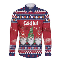 Norway Nisse Christmas Long Sleeve Button Shirt God Jul Norwegian Christmas Pattern - Wonder Print Shop