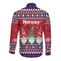 Norway Nisse Christmas Long Sleeve Button Shirt God Jul Norwegian Christmas Pattern - Wonder Print Shop