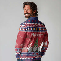 Norway Nisse Christmas Long Sleeve Polo Shirt God Jul Norwegian Christmas Pattern - Wonder Print Shop