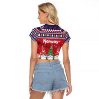 Norway Nisse Christmas Raglan Cropped T Shirt God Jul Norwegian Christmas Pattern - Wonder Print Shop