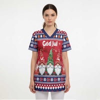 Norway Nisse Christmas Scrub Top God Jul Norwegian Christmas Pattern - Wonder Print Shop