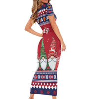 Norway Nisse Christmas Short Sleeve Bodycon Dress God Jul Norwegian Christmas Pattern - Wonder Print Shop
