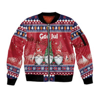 Norway Nisse Christmas Sleeve Zip Bomber Jacket God Jul Norwegian Christmas Pattern - Wonder Print Shop