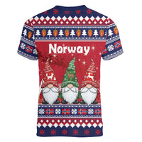 Norway Nisse Christmas Women V-Neck T-Shirt God Jul Norwegian Christmas Pattern - Wonder Print Shop