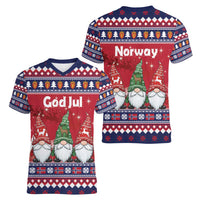 Norway Nisse Christmas Women V-Neck T-Shirt God Jul Norwegian Christmas Pattern - Wonder Print Shop