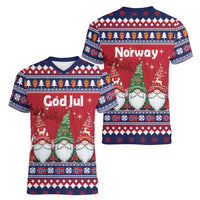 Norway Nisse Christmas Women V-Neck T-Shirt God Jul Norwegian Christmas Pattern - Wonder Print Shop