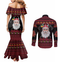 Norway Christmas Couples Matching Mermaid Dress and Long Sleeve Button Shirt Valhalla La La Viking Santa - Wonder Print Shop