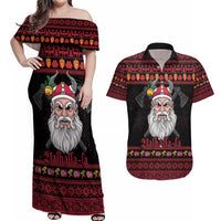 Norway Christmas Couples Matching Off Shoulder Maxi Dress and Hawaiian Shirt Valhalla La La Viking Santa - Wonder Print Shop