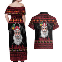 Norway Christmas Couples Matching Off Shoulder Maxi Dress and Hawaiian Shirt Valhalla La La Viking Santa - Wonder Print Shop